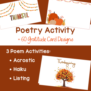 Thanksgiving Gratitude Poetry Writing & Card Activity